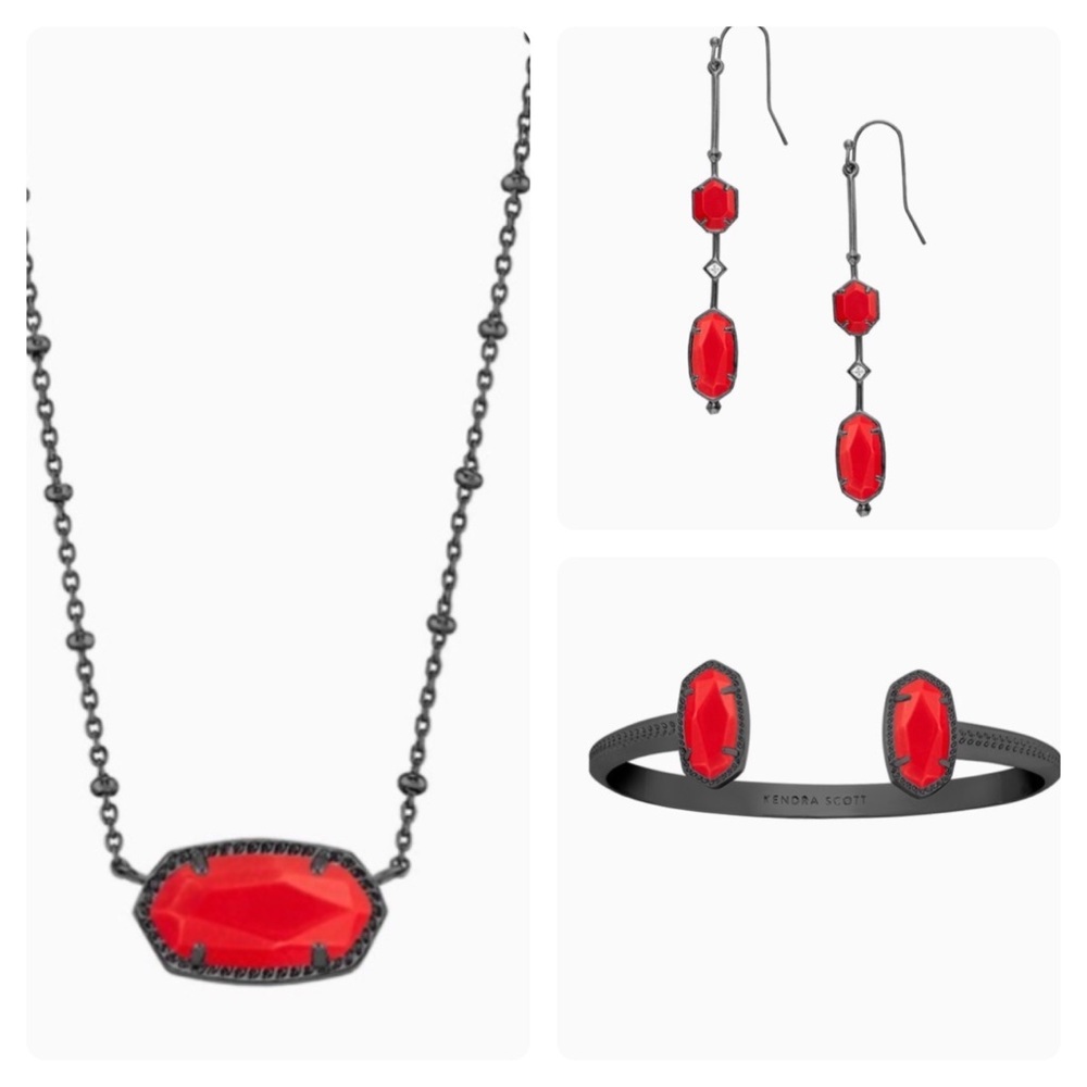 Kendra Scott 3 Piece Gunmetal Dark Red Magnesite